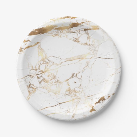 PixDezines Marble/Faux Gold Veins Papieren Bordje (Voorkant)