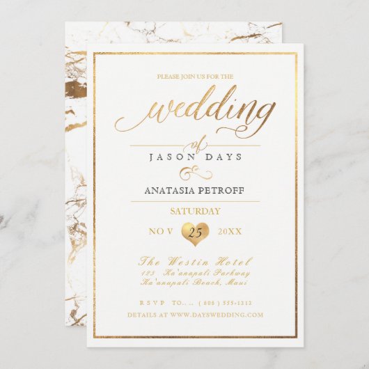 PixDezines Marble/Faux Gold/Wedding Celebration Kaart (Voorkant / Achterkant)