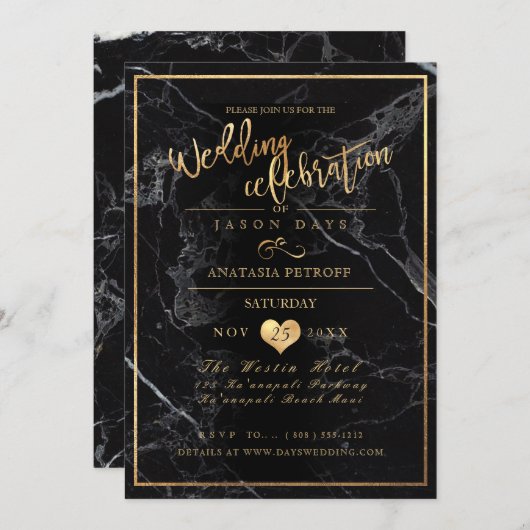 PixDezines Marble/Faux Gold/Wedding Celebration Kaart (Voorkant / Achterkant)