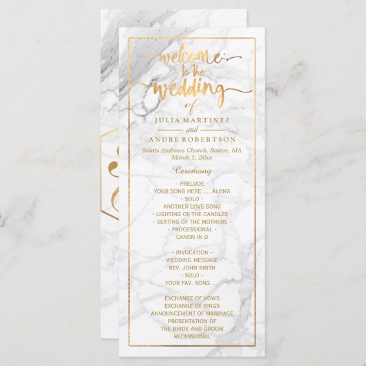 PixDezines Marble + Faux Gold Wedding Programma Programmakaart (Voorkant / Achterkant)