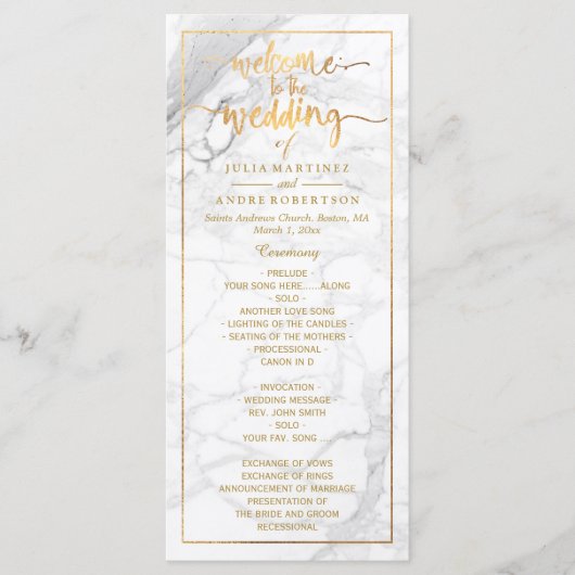 PixDezines Marble + Faux Gold Wedding Programma Programmakaart (Voorkant)