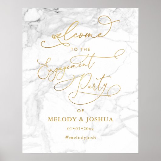 PixDezines Marble+Faux Gold Welcome Verloving Poster (Voorkant)