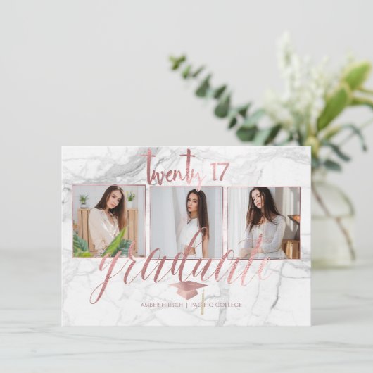 PixDezines Marble Faux Roos Gold 2017 Afstuderen Kaart (Staand voorkant)
