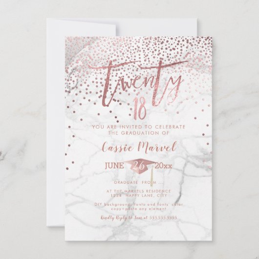 PixDezines Marble Faux Roos Gold 2018 Afstuderen Kaart (Voorkant)