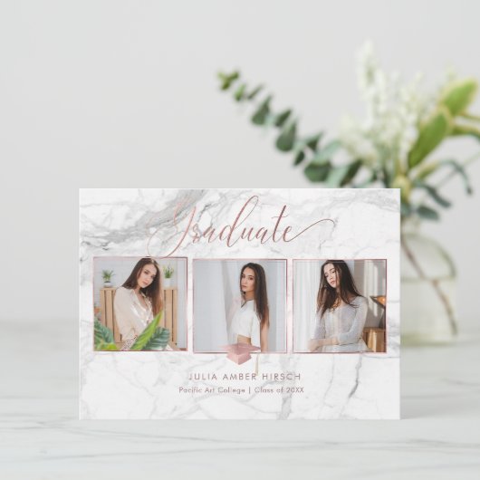 PixDezines Marble Faux Roos Gold 2018 Afstuderen Kaart (Staand voorkant)