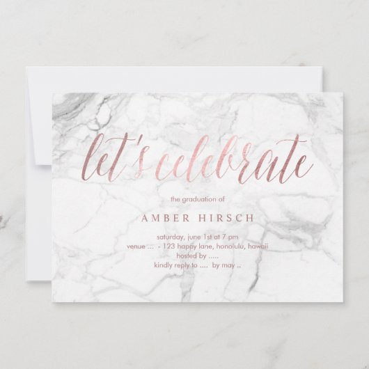 PixDezines Marble Faux Roos Gold Afstuderen Kaart (Achterkant)