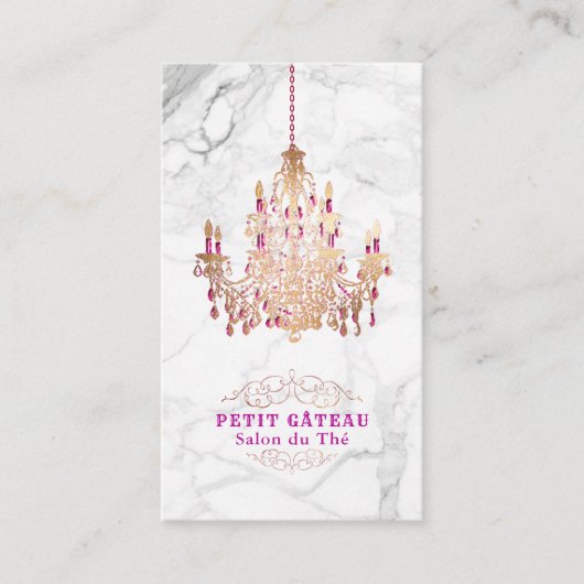 PixDezines Marble+Faux Roos Gold Chandelier Visitekaartje (Voorkant)