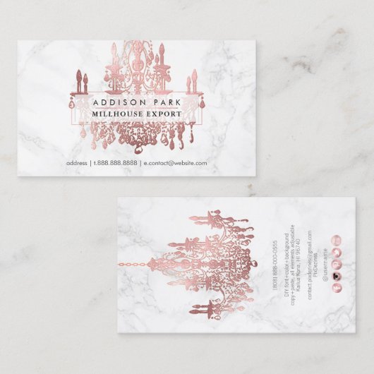 PixDezines marble faux roos Gold chandelier Visitekaartje (Voorkant / Achterkant)