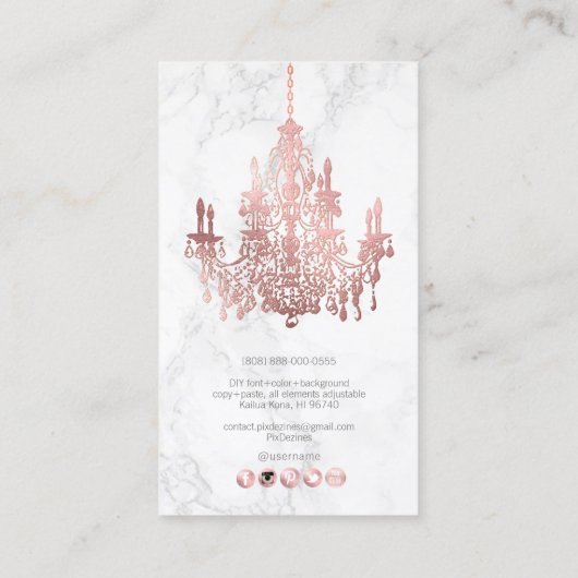 PixDezines marble faux roos Gold chandelier Visitekaartje (Achterkant)