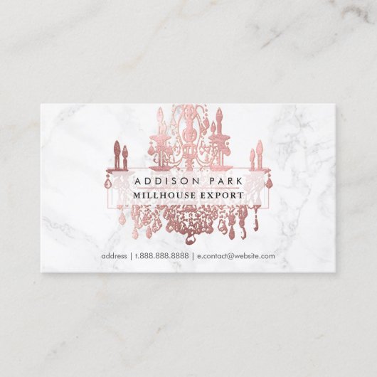 PixDezines marble faux roos Gold chandelier Visitekaartje (Voorkant)