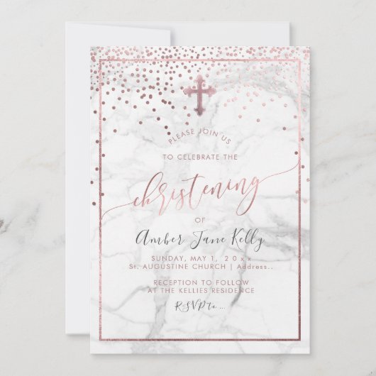 PixDezines Marble+Faux Roos Gold/Christening Kaart (Voorkant)