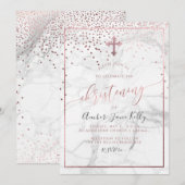 PixDezines Marble+Faux Roos Gold/Christening Kaart (Voorkant / Achterkant)