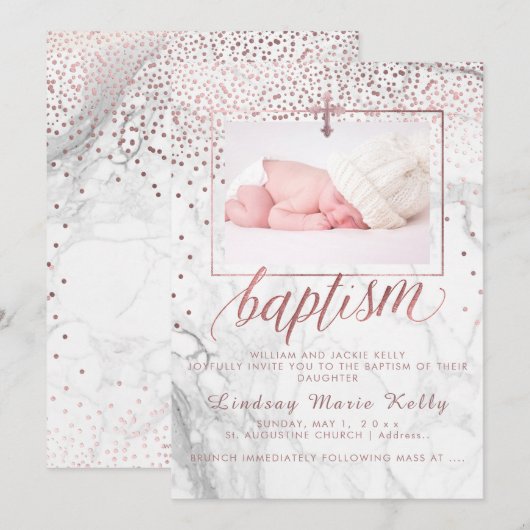 PixDezines Marble+Faux Roos Gold Confetti Doop Kaart (Voorkant / Achterkant)