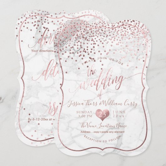PixDezines Marble+Faux Roos Gold Confetti Wedding Kaart (Voorkant / Achterkant)