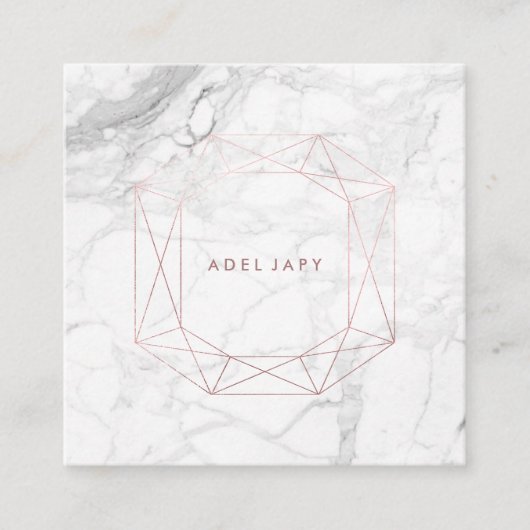 PixDezines Marble+Faux Roos Gold Emerald Cut Vierkante Visitekaartje (Voorkant)