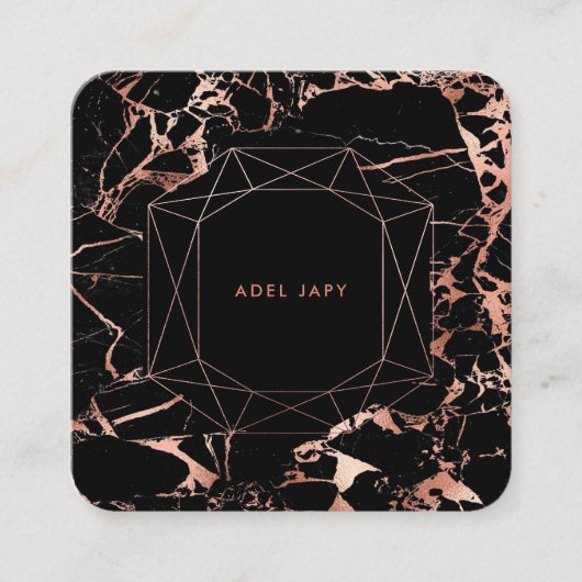 PixDezines Marble+Faux Roos Gold Emerald Cut Vierkante Visitekaartje (Voorkant)