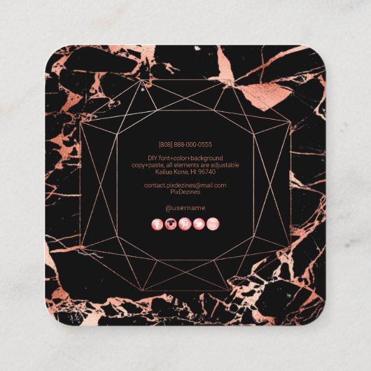 PixDezines Marble+Faux Roos Gold Emerald Cut Vierkante Visitekaartje (Achterkant)