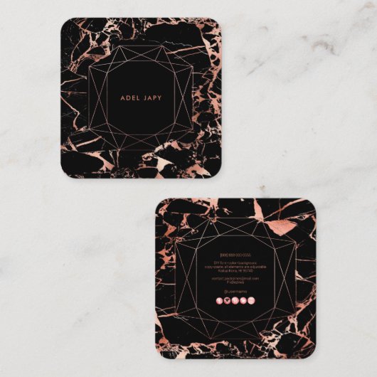 PixDezines Marble+Faux Roos Gold Emerald Cut Vierkante Visitekaartje (Voorkant / Achterkant)