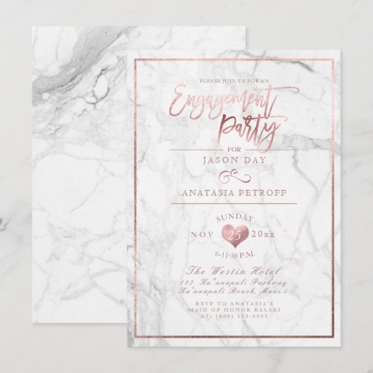 PixDezines Marble/Faux Roos Gold/Engagement Party Kaart (Voorkant / Achterkant)