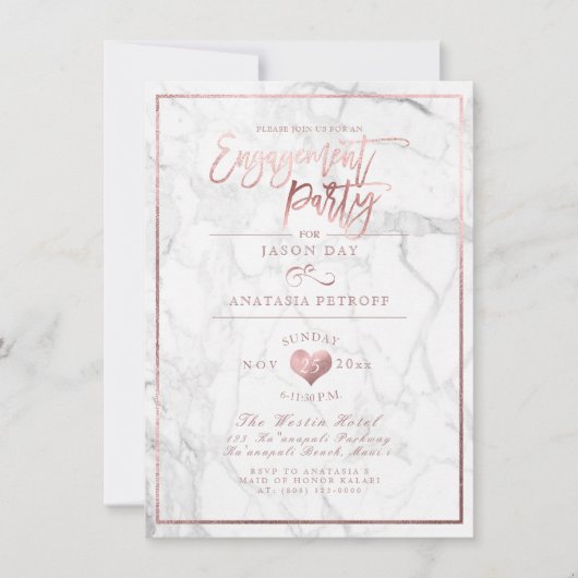 PixDezines Marble/Faux Roos Gold/Engagement Party Kaart (Voorkant)