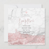 PixDezines Marble Faux Roos Gold Jerusalem Mitzvah Kaart (Achterkant)