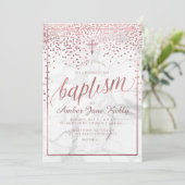 PixDezines Marble+Faux Roos Gold Stippen/Baptisme Kaart (Staand voorkant)