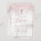 PixDezines Marble+Faux Roos Gold Stippen/Baptisme Kaart (Voorkant / Achterkant)