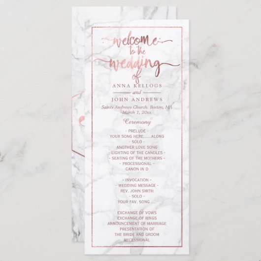 PixDezines Marble+Faux Roos Gold Wedding Program Programmakaart (Voorkant / Achterkant)