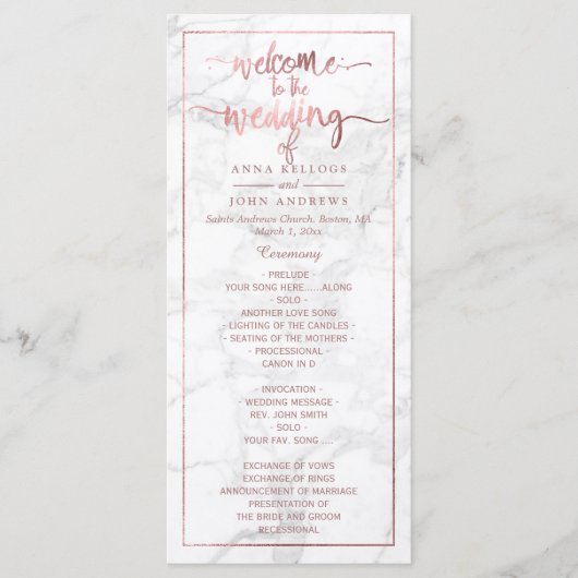 PixDezines Marble+Faux Roos Gold Wedding Program Programmakaart (Voorkant)