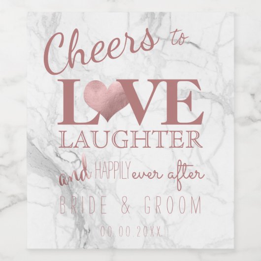 PixDezines Marble+Faux Roos Gouden Hart Wijn Etiket (Enkel label)