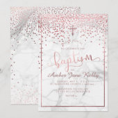 PixDezines Marble+Faux Roos Gouden Stippen/Doop Kaart (Voorkant / Achterkant)