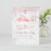 PixDezines Marble+Faux Roos Gouden Stippen Doop Kaart (Staand voorkant)