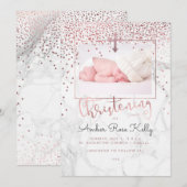 PixDezines Marble+Faux Roos Gouden Stippen Doop Kaart (Voorkant / Achterkant)