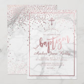 PixDezines Marble+Faux Roos Gouden Stippen/Doop Kaart (Voorkant / Achterkant)