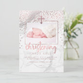 PixDezines Marble+Faux Roos Gouden Stippen/Doop Kaart (Staand voorkant)