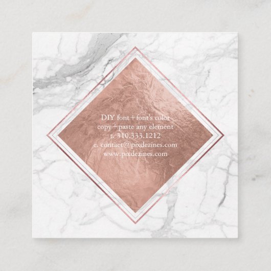 PixDezines Marble+Faux Roos Goudfolie Vierkante Visitekaartje (Achterkant)