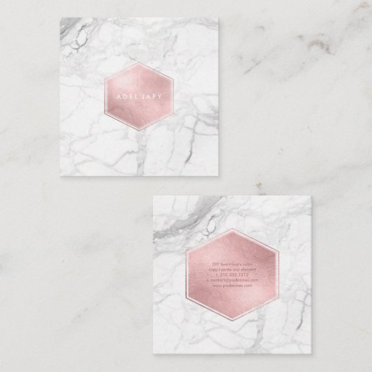 PixDezines Marble+Faux Roos Goudfolie Vierkante Visitekaartje (Voorkant / Achterkant)