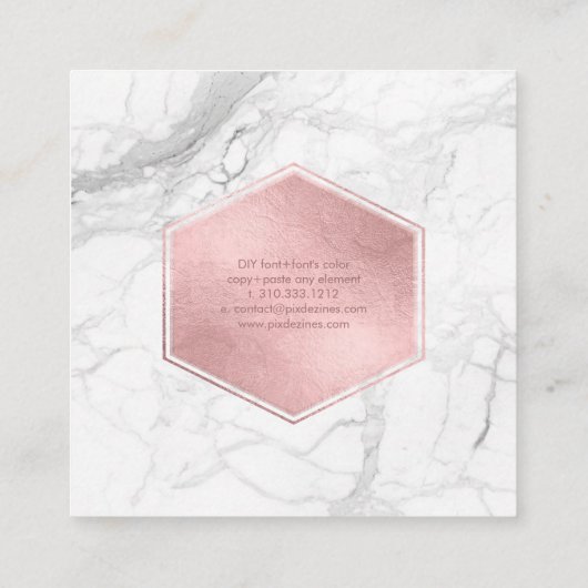 PixDezines Marble+Faux Roos Goudfolie Vierkante Visitekaartje (Achterkant)