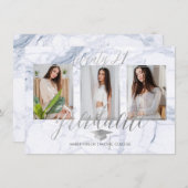 PixDezines Marble Faux Silver Afstuderen Kaart (Voorkant / Achterkant)