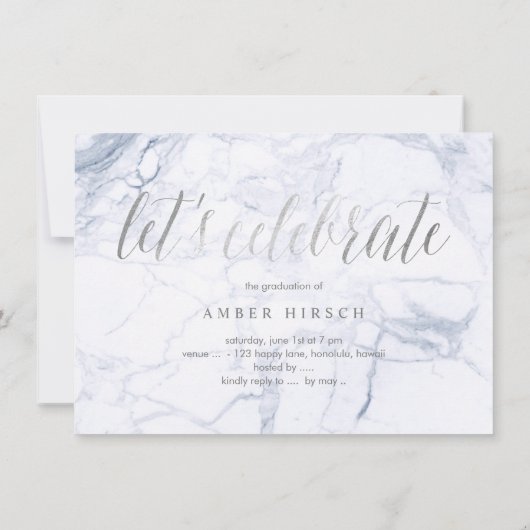 PixDezines Marble Faux Silver Afstuderen Kaart (Achterkant)