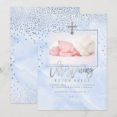 PixDezines Marble+Faux Silver Stippen/doopsel Kaart (Voorkant / Achterkant)