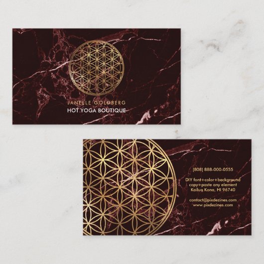 PixDezines Marble/Flower of Life/Faux Gold Visitekaartje (Voorkant / Achterkant)