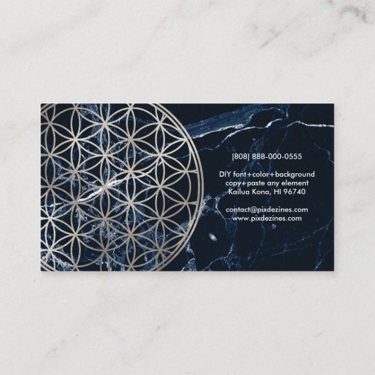 PixDezines Marble/Flower of Life/Faux Silver Visitekaartje (Achterkant)