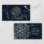 PixDezines Marble/Flower of Life/Faux Silver Visitekaartje (Voorkant / Achterkant)