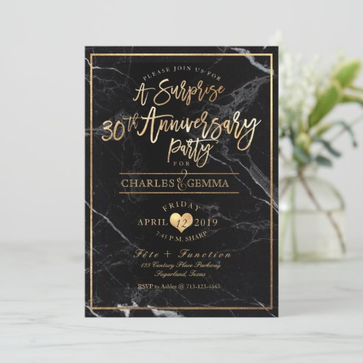 PixDezines Marble+Gold/Surprise 30th Jubileum Kaart (Staand voorkant)