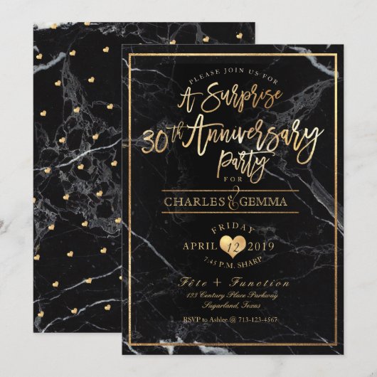 PixDezines Marble+Gold/Surprise 30th Jubileum Kaart (Voorkant / Achterkant)