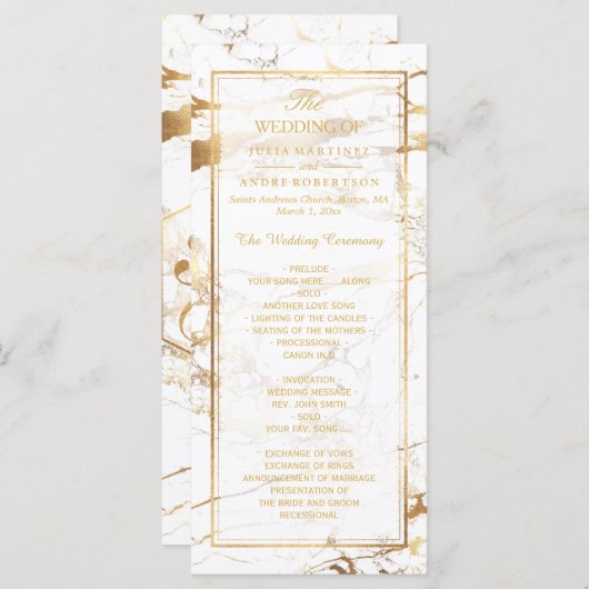 PixDezines Marble+Gold Veins Wedding Program Programmakaart (Voorkant / Achterkant)