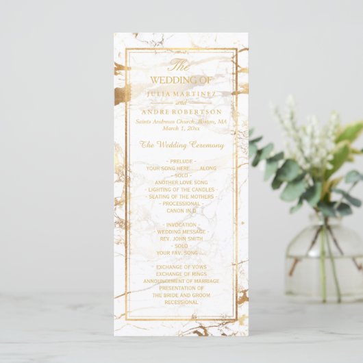 PixDezines Marble+Gold Veins Wedding Program Programmakaart (Staand voorkant)
