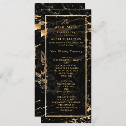 PixDezines Marble+Gold Veins Wedding Program Programmakaart (Voorkant / Achterkant)