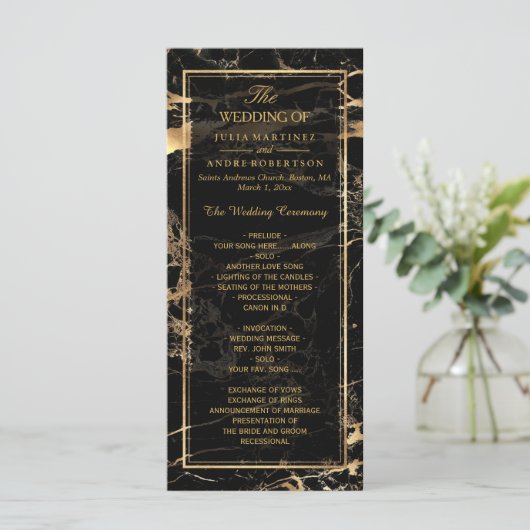 PixDezines Marble+Gold Veins Wedding Program Programmakaart (Staand voorkant)